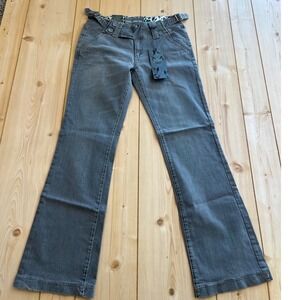 Clash Jeans USA Gray Low‎ Rise Flare Denim Pants Y2K Animal Print Trim LP5199 13